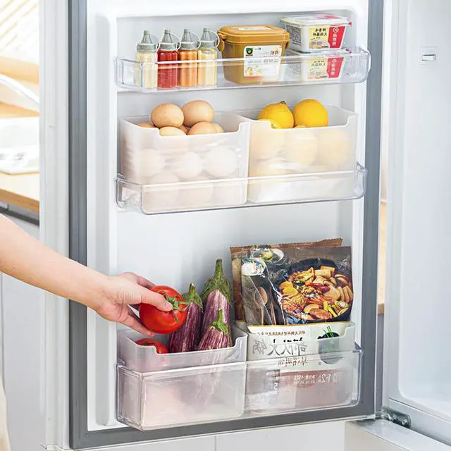 Main image of 3 Pack Refrigerator Organizer Box, Plastic Refrigerator Side Door Storage Containers, Space-Saving Organizer Bins for Refrige, Refrige Drawers for Fruit and Vegetable (Clear, L×3)
