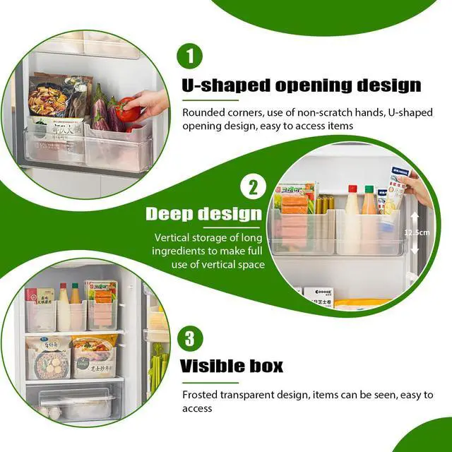 Alt view image 3 of 7 - 3 Pack Refrigerator Organizer Box, Plastic Refrigerator Side Door Storage Containers, Space-Saving Organizer Bins for Refrige, Refrige Drawers for Fruit and Vegetable (Clear, L×3)