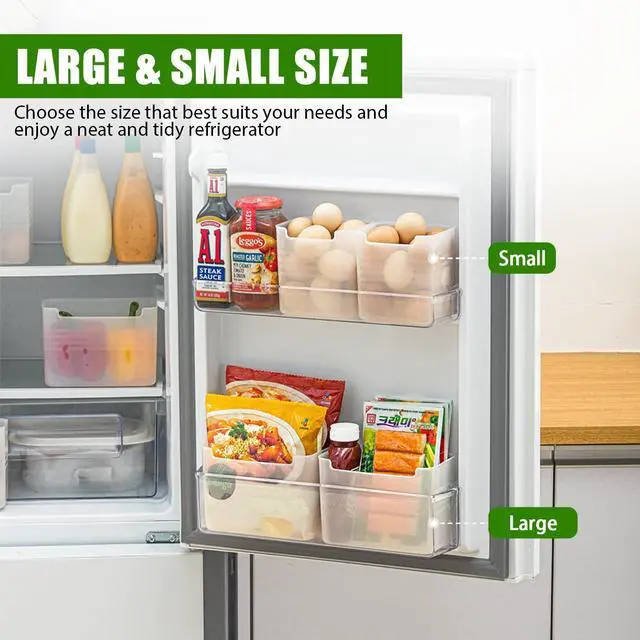 Alt view image 5 of 7 - 3 Pack Refrigerator Organizer Box, Plastic Refrigerator Side Door Storage Containers, Space-Saving Organizer Bins for Refrige, Refrige Drawers for Fruit and Vegetable (Clear, L×3)