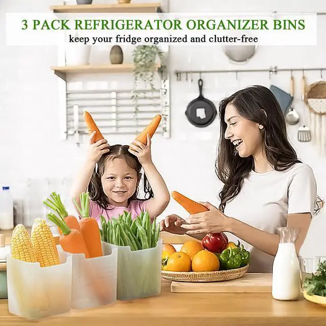 Alt view image 6 of 7 - 3 Pack Refrigerator Organizer Box, Plastic Refrigerator Side Door Storage Containers, Space-Saving Organizer Bins for Refrige, Refrige Drawers for Fruit and Vegetable (Clear, L×3)