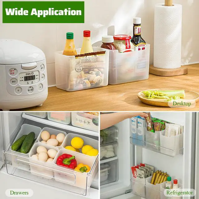 Alt view image 7 of 7 - 3 Pack Refrigerator Organizer Box, Plastic Refrigerator Side Door Storage Containers, Space-Saving Organizer Bins for Refrige, Refrige Drawers for Fruit and Vegetable (Clear, L×3)