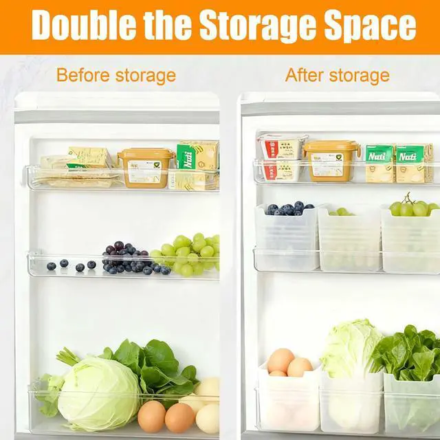 Alt view image 2 of 7 - 16PCS Refrigerator Door Organizer, 6 Fridge Organizer Box 2 Hanging Storage Container and 8 Refrigerator Dividers, Fridge Side Door Storage Containers for Kitchen Fruits Drinks