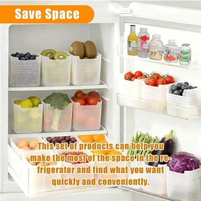 Alt view image 3 of 7 - 16PCS Refrigerator Door Organizer, 6 Fridge Organizer Box 2 Hanging Storage Container and 8 Refrigerator Dividers, Fridge Side Door Storage Containers for Kitchen Fruits Drinks