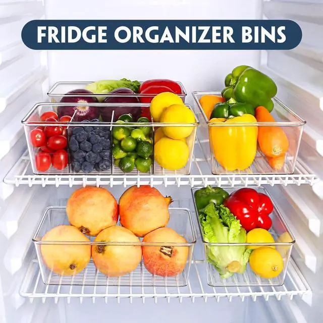 Alt view image 4 of 6 - Pantry Organization and Storage Bins with Dividers Kitchen Organizer 2 Pack | Clear Refrigerator Organization Bin for Food, Snacks, Packets Pouches, Spice Packet, Fridge Cabinet Plastic Holder