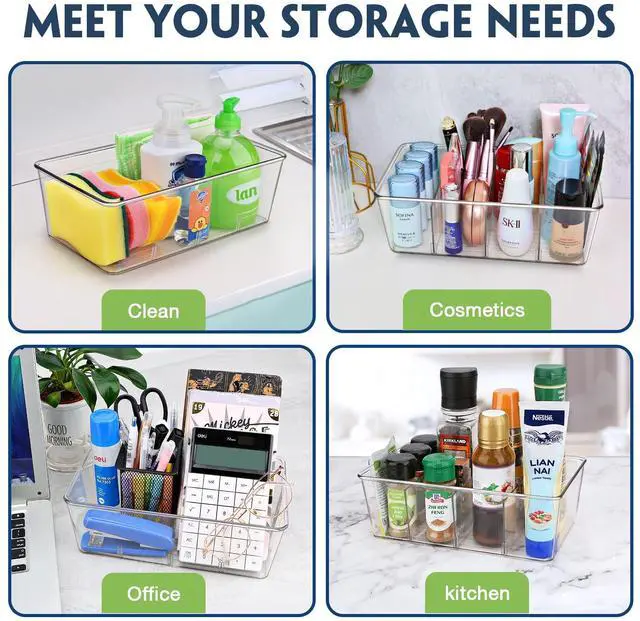 Alt view image 6 of 6 - Pantry Organization and Storage Bins with Dividers Kitchen Organizer 2 Pack | Clear Refrigerator Organization Bin for Food, Snacks, Packets Pouches, Spice Packet, Fridge Cabinet Plastic Holder