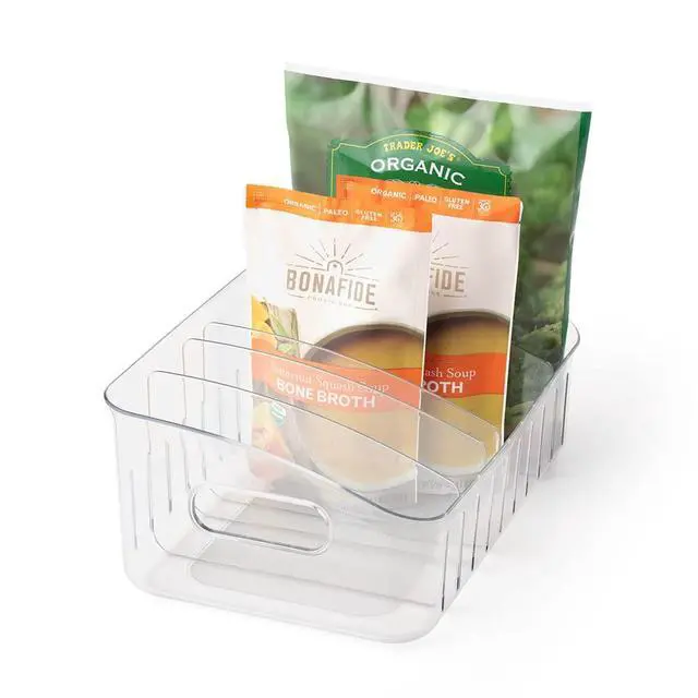 Alt view image 2 of 7 - FreezeUp Freezer Bin 12", BPA-Free Fridge Organizer with Adjustable Dividers and Handle for Frozen Food and Leftovers