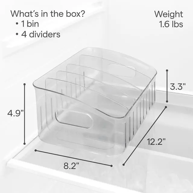 Alt view image 3 of 7 - FreezeUp Freezer Bin 12", BPA-Free Fridge Organizer with Adjustable Dividers and Handle for Frozen Food and Leftovers
