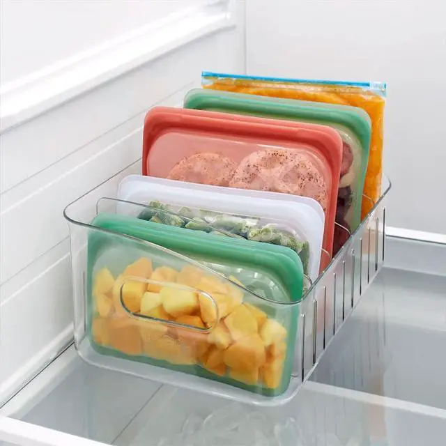 Alt view image 6 of 7 - FreezeUp Freezer Bin 12", BPA-Free Fridge Organizer with Adjustable Dividers and Handle for Frozen Food and Leftovers