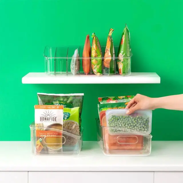 Alt view image 7 of 7 - FreezeUp Freezer Bin 12", BPA-Free Fridge Organizer with Adjustable Dividers and Handle for Frozen Food and Leftovers