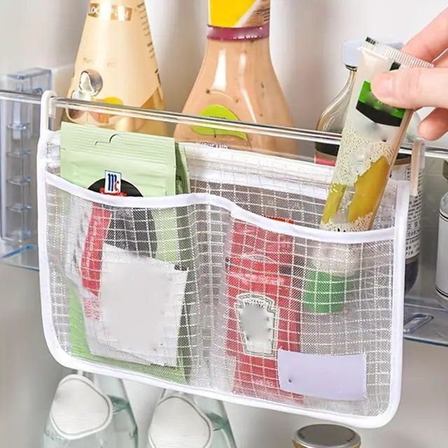 Main image of 3PS Refrigerator Door Organizer Set, Fridge Hanging Mesh Bag for Kitchen, Household Sundries Sorting Bag, Only for Small Objects White