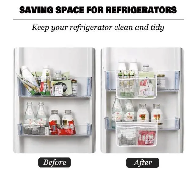 Alt view image 4 of 6 - 3PS Refrigerator Door Organizer Set, Fridge Hanging Mesh Bag for Kitchen, Household Sundries Sorting Bag, Only for Small Objects White