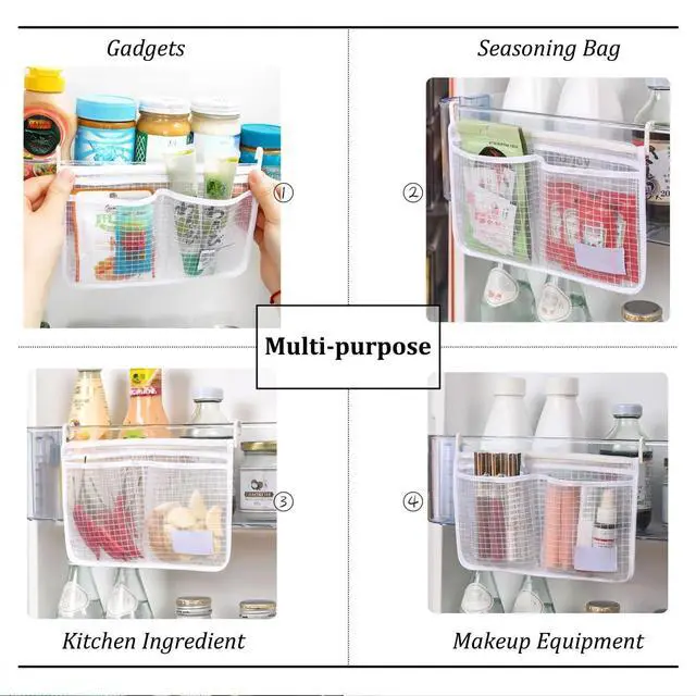 Alt view image 5 of 6 - 3PS Refrigerator Door Organizer Set, Fridge Hanging Mesh Bag for Kitchen, Household Sundries Sorting Bag, Only for Small Objects White