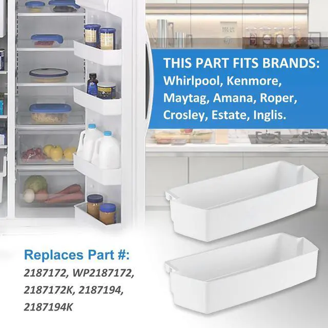 Alt view image 4 of 5 - 2 Pack 2187172 Refrigerator Door Shelf Bin Compatible with Whirlpool Amana Kenmore Replaces WP2187172, 2187172K, 2187194K