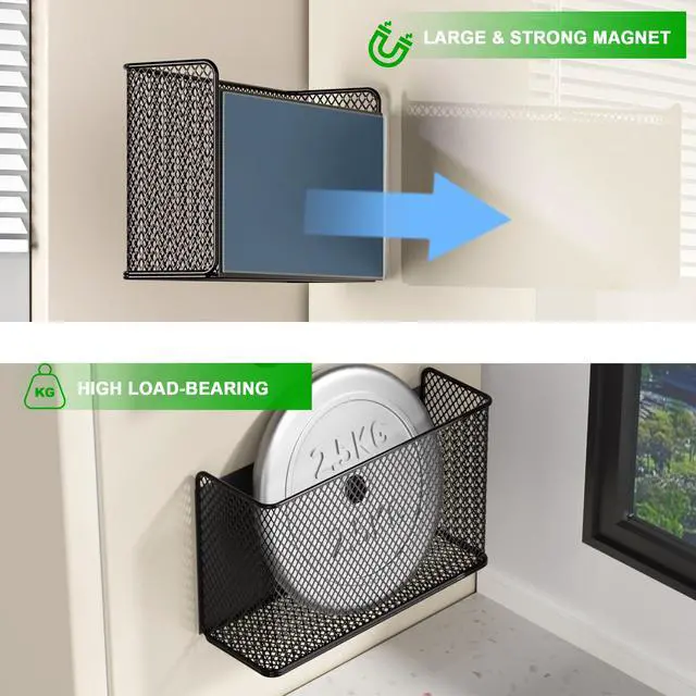 Alt view image 2 of 6 - Magnetic Shelf Fridge Basket Bin for Washer Dryer Locker Whiteboard Cabinet | No Drilling No Assembly, Reusable Magnet Organizer Kitchen Laundry Storage Rack Container Holder Home Office Classroom