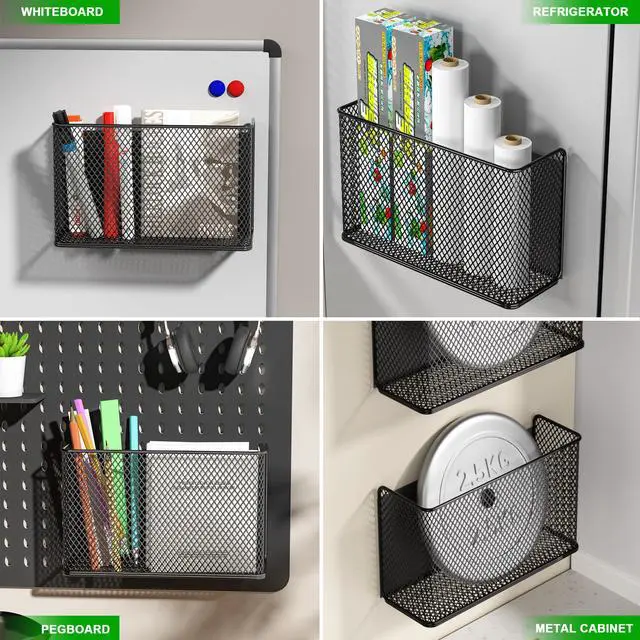 Alt view image 4 of 6 - Magnetic Shelf Fridge Basket Bin for Washer Dryer Locker Whiteboard Cabinet | No Drilling No Assembly, Reusable Magnet Organizer Kitchen Laundry Storage Rack Container Holder Home Office Classroom