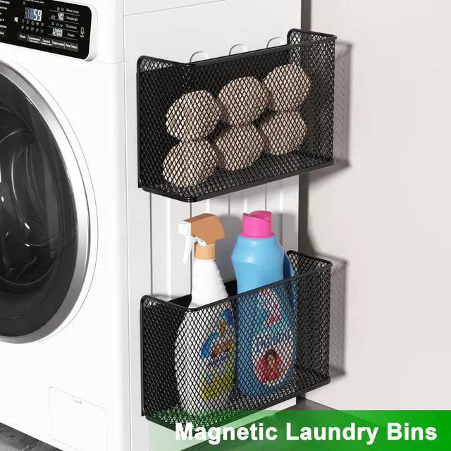 Alt view image 6 of 6 - Magnetic Shelf Fridge Basket Bin for Washer Dryer Locker Whiteboard Cabinet | No Drilling No Assembly, Reusable Magnet Organizer Kitchen Laundry Storage Rack Container Holder Home Office Classroom