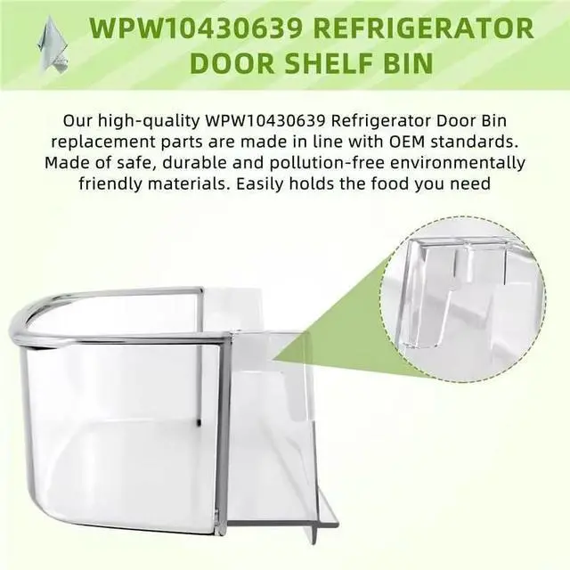 Alt view image 3 of 6 - WPW10430639 W10324876 Freezer Door Shelf Bin | Compatible with Whirlpool Ken-more Refrigerator Door Shelves, Fit for Freezer Side Door (transparent), Send Scouring Pad
