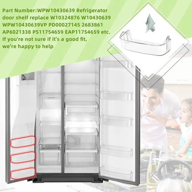 Alt view image 5 of 6 - WPW10430639 W10324876 Freezer Door Shelf Bin | Compatible with Whirlpool Ken-more Refrigerator Door Shelves, Fit for Freezer Side Door (transparent), Send Scouring Pad