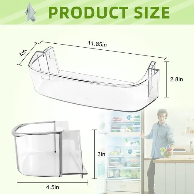 Alt view image 2 of 6 - WPW10430639 W10324876 Freezer Door Shelf Bin | Compatible with Whirlpool Ken-more Refrigerator Door Shelves, Fit for Freezer Side Door (transparent), Send Scouring Pad