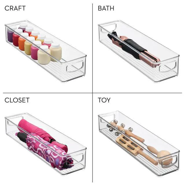 Alt view image 7 of 7 - Slim Clear Plastic Storage Bin, Extra Long Narrow Stackable Organizer for Kitchen and Pantry, 2-Pack