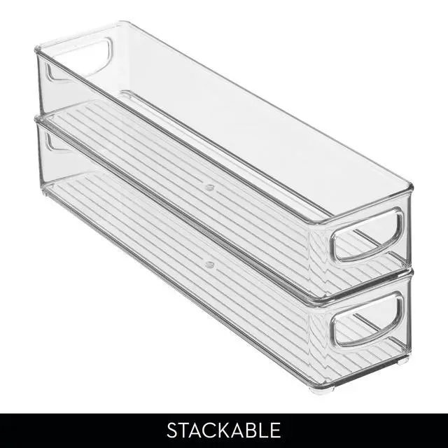 Alt view image 5 of 7 - Slim Clear Plastic Storage Bin, Extra Long Narrow Stackable Organizer for Kitchen and Pantry, 2-Pack