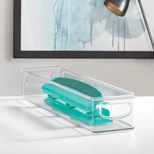 Alt view image 6 of 7 - Slim Clear Plastic Storage Bin, Extra Long Narrow Stackable Organizer for Kitchen and Pantry, 2-Pack