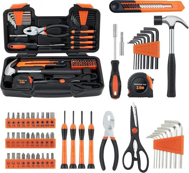 Main image of Household Tool Set, Orange Hand Kit with Storage Case, 58-Piece | All Purpose Hand Tool Kit, General Small Tool Kit, for Home Garage, Office, College Dorm, Daily DIY Repairs, Household Use
