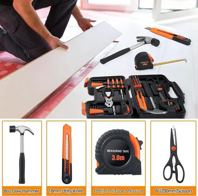 Alt view image 4 of 7 - Household Tool Set, Orange Hand Kit with Storage Case, 58-Piece | All Purpose Hand Tool Kit, General Small Tool Kit, for Home Garage, Office, College Dorm, Daily DIY Repairs, Household Use