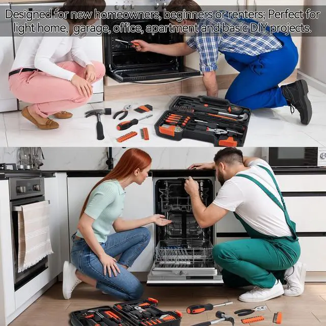 Alt view image 5 of 7 - Household Tool Set, Orange Hand Kit with Storage Case, 58-Piece | All Purpose Hand Tool Kit, General Small Tool Kit, for Home Garage, Office, College Dorm, Daily DIY Repairs, Household Use