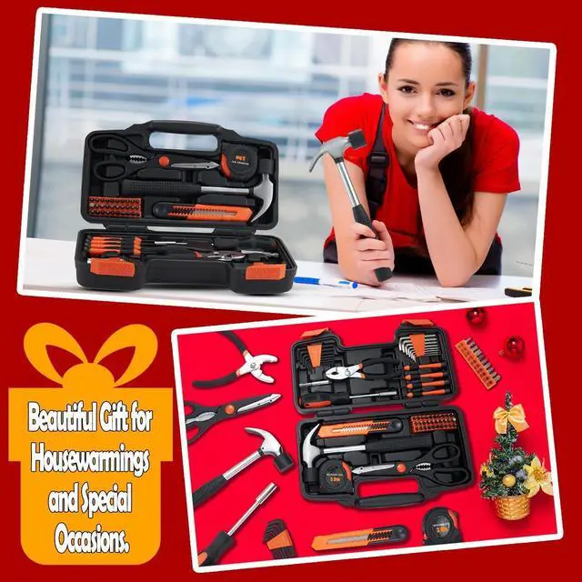 Alt view image 7 of 7 - Household Tool Set, Orange Hand Kit with Storage Case, 58-Piece | All Purpose Hand Tool Kit, General Small Tool Kit, for Home Garage, Office, College Dorm, Daily DIY Repairs, Household Use