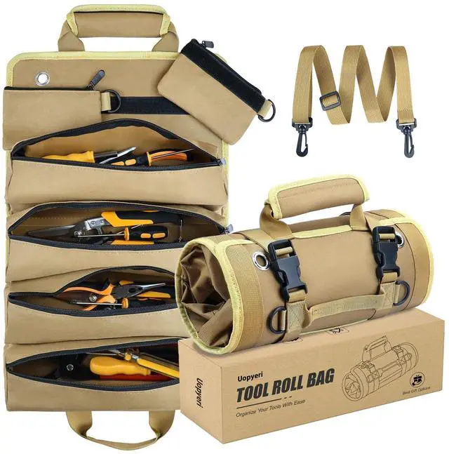 Main image of Roll Up Tool Bag, Heavy Duty Tool Organizer with 2 Detachable Pouches, Durable Tool Storage for Men, Women, Husband, Handyman, RV Owners, Khaki