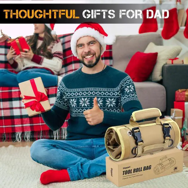 Alt view image 7 of 7 - Roll Up Tool Bag, Heavy Duty Tool Organizer with 2 Detachable Pouches, Durable Tool Storage for Men, Women, Husband, Handyman, RV Owners, Khaki