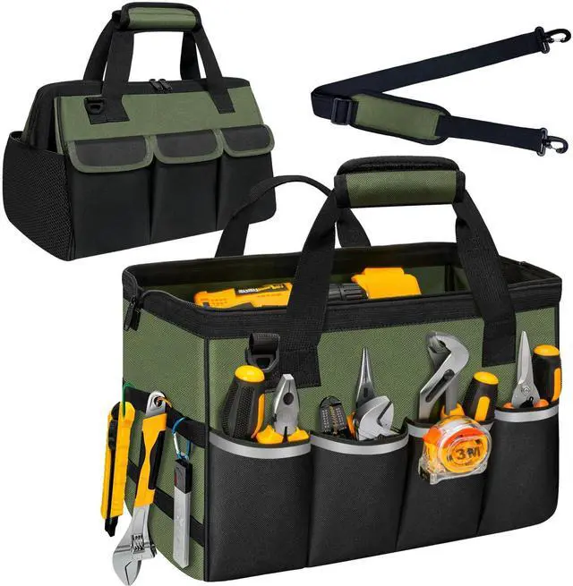 Main image of Portable Tool Bag Heavy Duty Tool Box Organizer with Shoulder Strap,M-Green | Heavy-Duty Tool Tote With Wide Mouth Opening & Adjustable Shoulder Strap. Durable Storage Bag For Mechanics & Engineers.