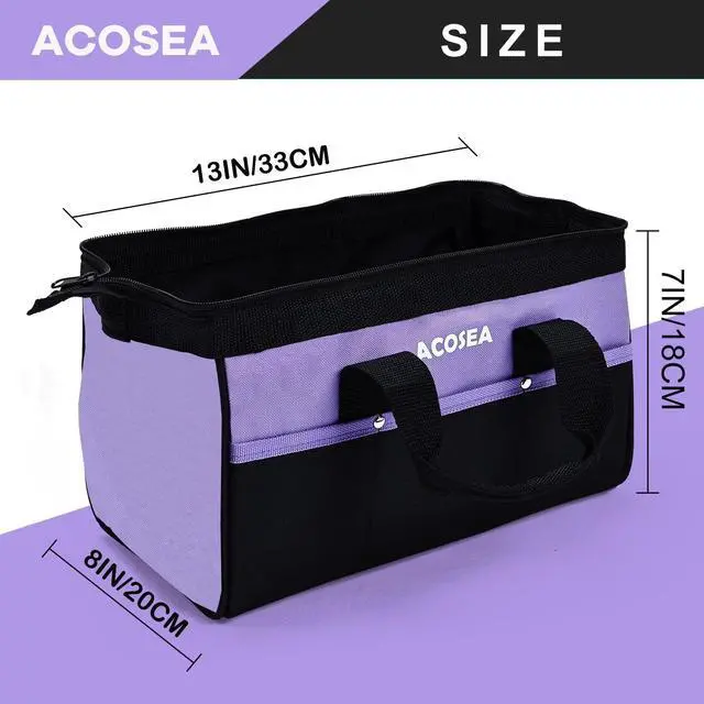 Alt view image 2 of 7 - 13 Inch Purple Tool Bag | Wide Mouth Open Tool Organizer with 12 Storage Pockets,Made with Strong,Sturdy,Water Resistant Material