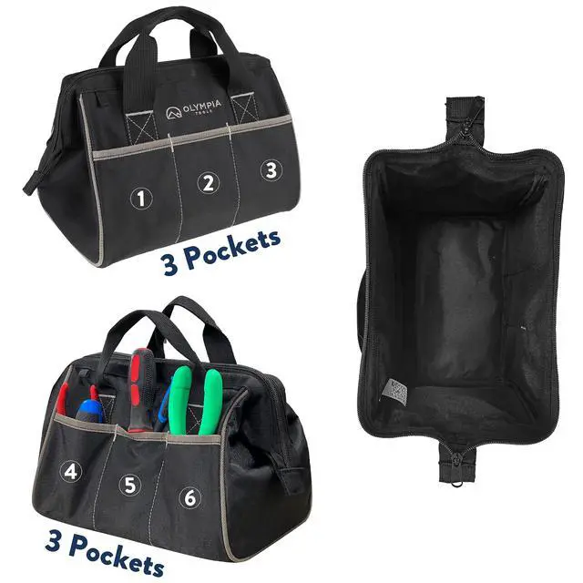 Alt view image 5 of 7 - Tool Bag 12 Inch, Heavy Duty Tools Bag with 3 Large Pockets, Adjustable Shouder Straps and 600D Reinforced Material