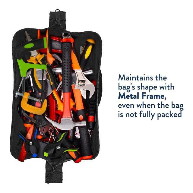 Alt view image 6 of 7 - Tool Bag 12 Inch, Heavy Duty Tools Bag with 3 Large Pockets, Adjustable Shouder Straps and 600D Reinforced Material