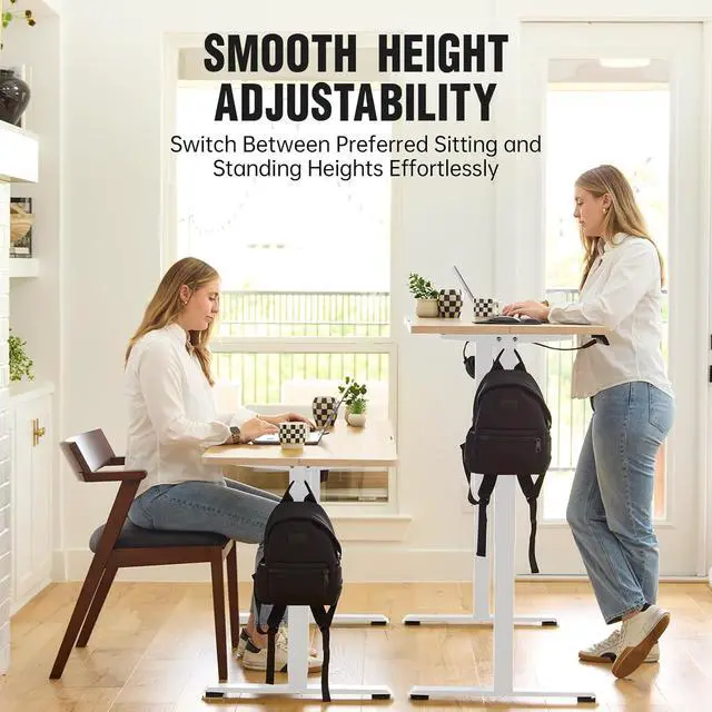 Alt view image 4 of 5 - 47.2 Inch Electric Standing Desk, Height Adjustable Sit Stand Up, Wood Desktop, Work Home Office Computer PC Desks, Gaming Writing Study Bedroom Rising Table, Nature
