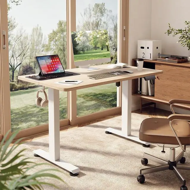 Main image of 47.2 Inch Electric Standing Desk, Height Adjustable Sit Stand Up, Wood Desktop, Work Home Office Computer PC Desks, Gaming Writing Study Bedroom Rising Table, Nature