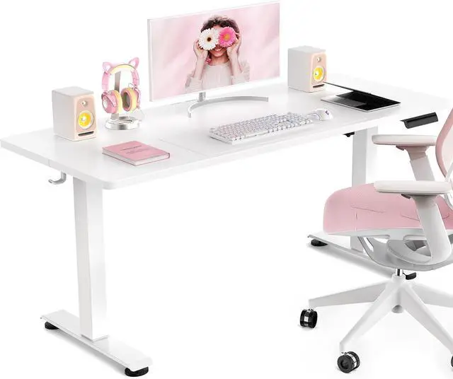 Main image of 47.2 Inch Large Electric Standing Desk, Heights Adjustable, Sit to Stand Up, Work Home Office Computer Table for Study, Walking Pad, Writing, and Games, Wooden Desktop Desks, White