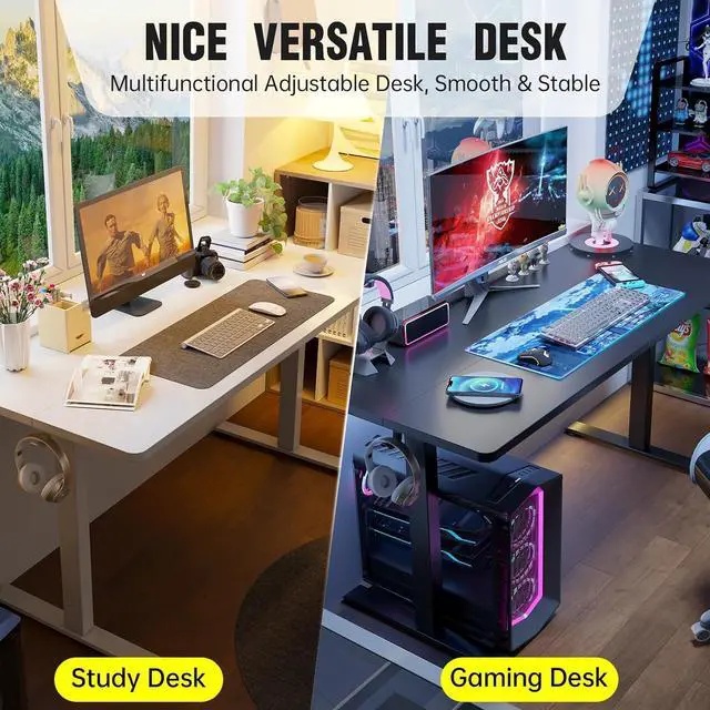 Alt view image 6 of 7 - 47.2 Inch Large Electric Standing Desk, Heights Adjustable, Sit to Stand Up, Work Home Office Computer Table for Study, Walking Pad, Writing, and Games, Wooden Desktop Desks, White