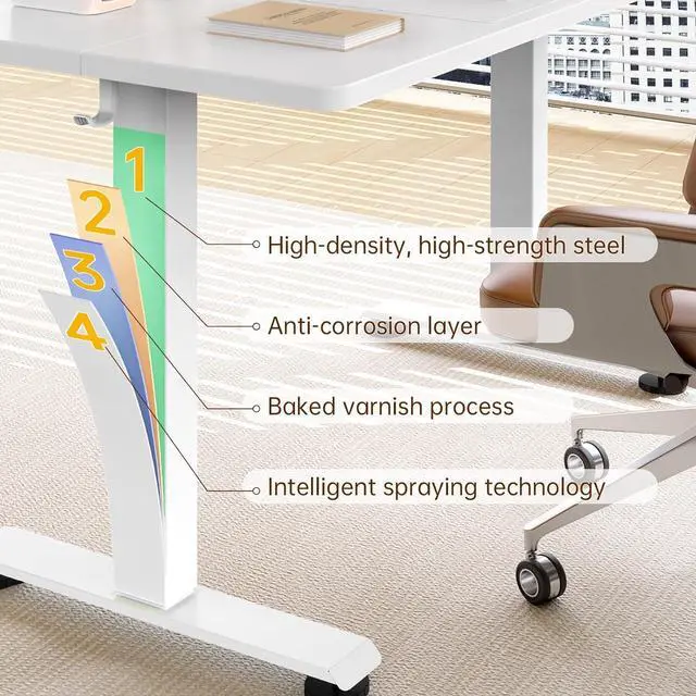 Alt view image 4 of 7 - 47.2 Inch Large Electric Standing Desk, Heights Adjustable, Sit to Stand Up, Work Home Office Computer Table for Study, Walking Pad, Writing, and Games, Wooden Desktop Desks, White