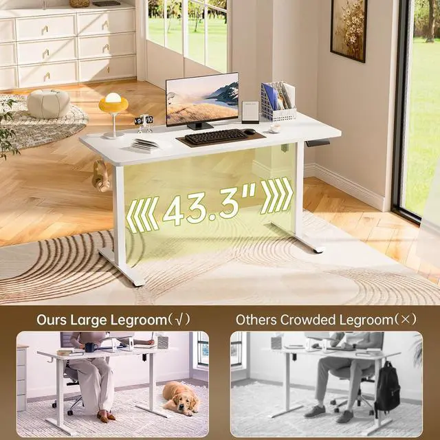 Alt view image 3 of 7 - 55 Inch Large Electric Standing Desk,Sit to Stand Up, Heights Adjustable, Work Home Office Computer Table for Study, Walking Pad, Writing, and Games, Wooden Desktop Desks, White