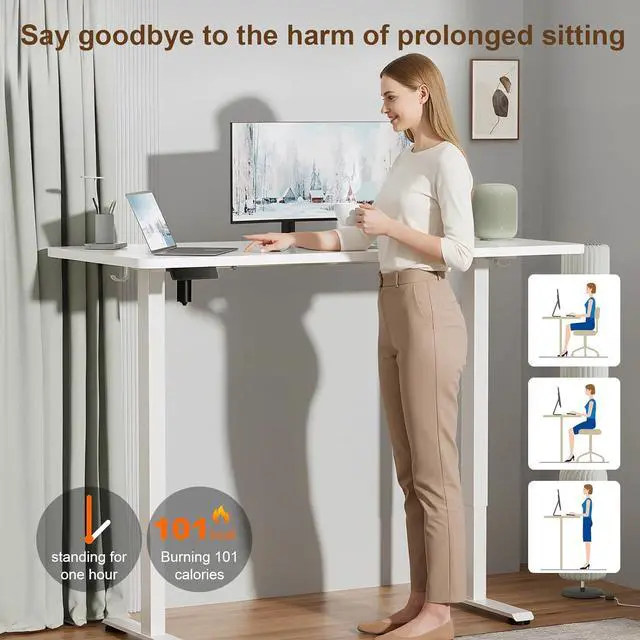 Main image of 55 Inch Large Electric Standing Desk,Sit to Stand Up, Heights Adjustable, Work Home Office Computer Table for Study, Walking Pad, Writing, and Games, Wooden Desktop Desks, White