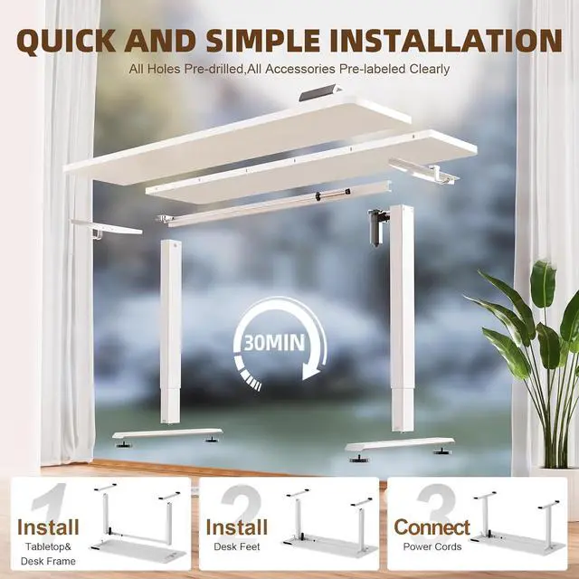 Alt view image 2 of 7 - 55 Inch Large Electric Standing Desk,Sit to Stand Up, Heights Adjustable, Work Home Office Computer Table for Study, Walking Pad, Writing, and Games, Wooden Desktop Desks, White