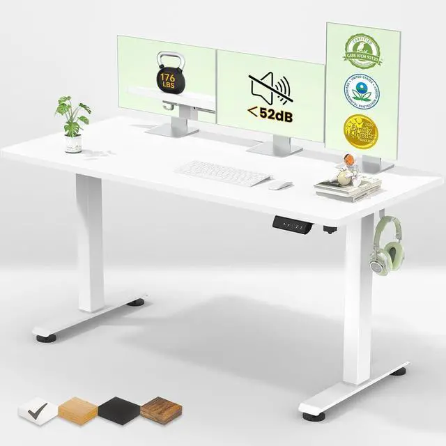 Alt view image 7 of 7 - 55 Inch Large Electric Standing Desk,Sit to Stand Up, Heights Adjustable, Work Home Office Computer Table for Study, Walking Pad, Writing, and Games, Wooden Desktop Desks, White