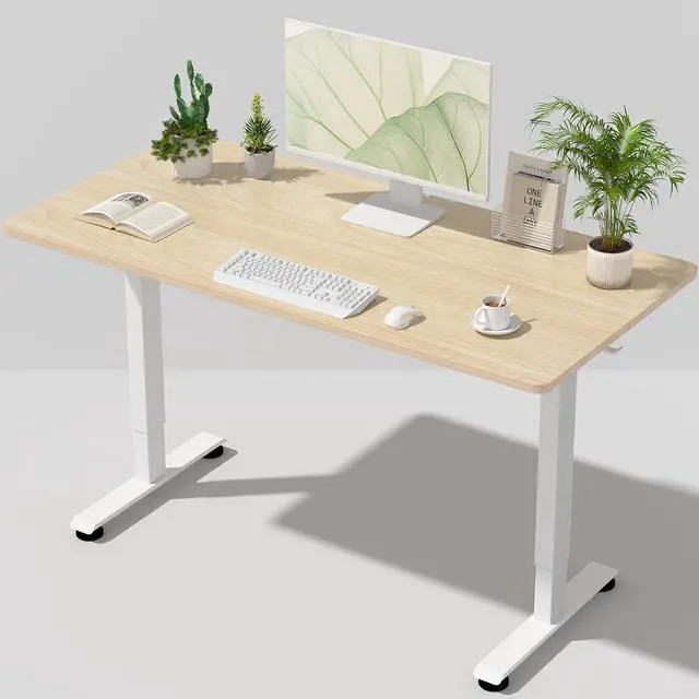 Main image of 55 Inch Large Electric Standing Desk, 4 Memory Heights Adjustable,Sit to Stand Up, Work Home Office Computer Table for Study, Walking Pad, Writing, and Games, Wooden Desktop Desks, Nature Wood