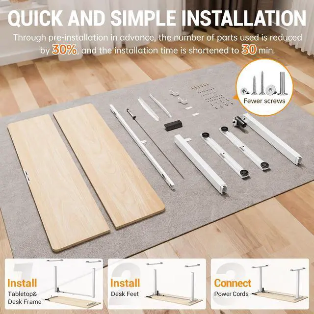 Alt view image 4 of 7 - 55 Inch Large Electric Standing Desk, 4 Memory Heights Adjustable,Sit to Stand Up, Work Home Office Computer Table for Study, Walking Pad, Writing, and Games, Wooden Desktop Desks, Nature Wood