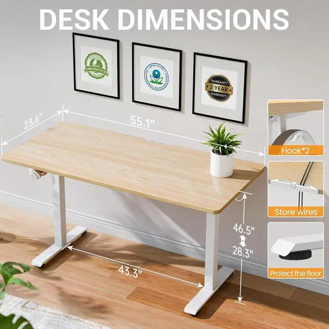 Alt view image 3 of 7 - 55 Inch Large Electric Standing Desk, 4 Memory Heights Adjustable,Sit to Stand Up, Work Home Office Computer Table for Study, Walking Pad, Writing, and Games, Wooden Desktop Desks, Nature Wood