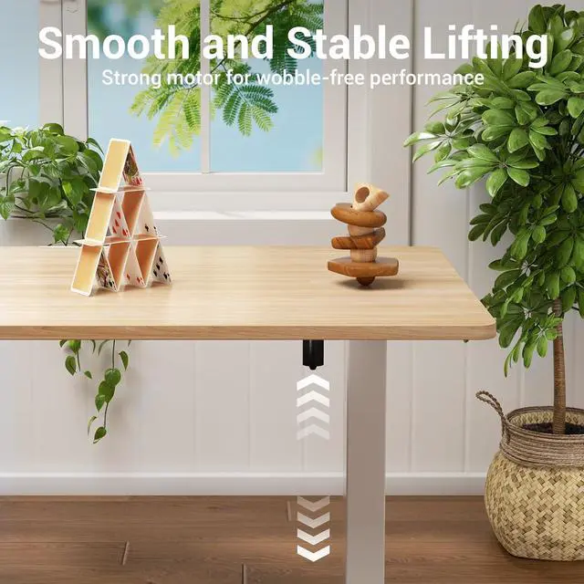 Alt view image 6 of 7 - 55 Inch Large Electric Standing Desk, 4 Memory Heights Adjustable,Sit to Stand Up, Work Home Office Computer Table for Study, Walking Pad, Writing, and Games, Wooden Desktop Desks, Nature Wood