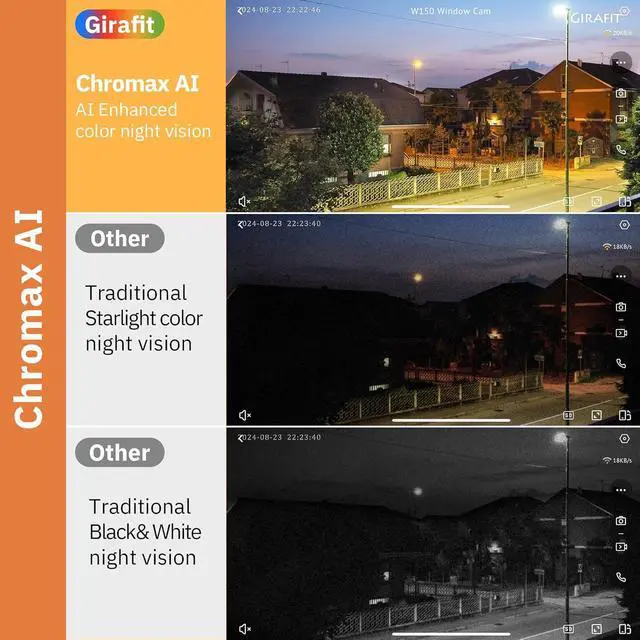 Alt view image 4 of 7 - Girafit 3MP 2K Window Camera,2.4GHz&5GHz WiFi Indoor Cameras for Home Security 2 Pack with ChroMax Al Color Night Vision,Person & Motion Detection,24/7 Recording,Easy&Quick Install